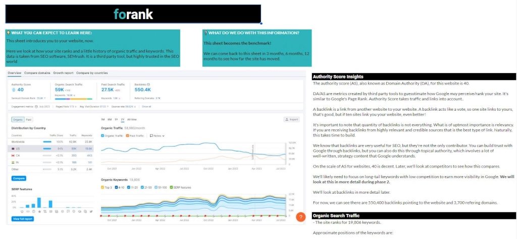 Screenshot of SEO audit showing how insights are added