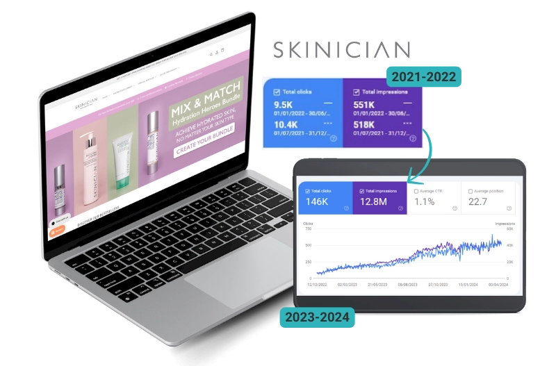 Screenshots of Skinician's SEO results